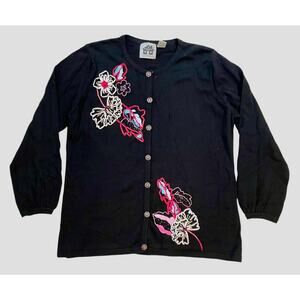 Storybook Knits Cardigan Sweater Womens Size 1X Art To Wear‎ Sequin Embroidered